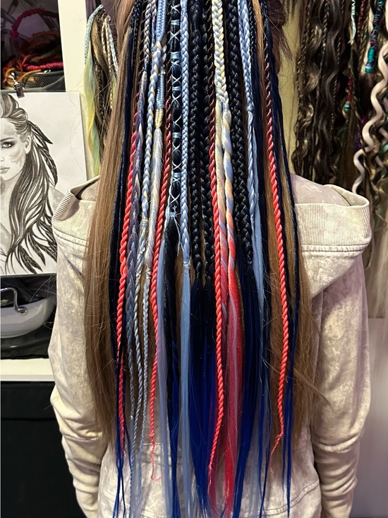 Handmade Other - Blue & Neon Pink Braided Hair Extensions